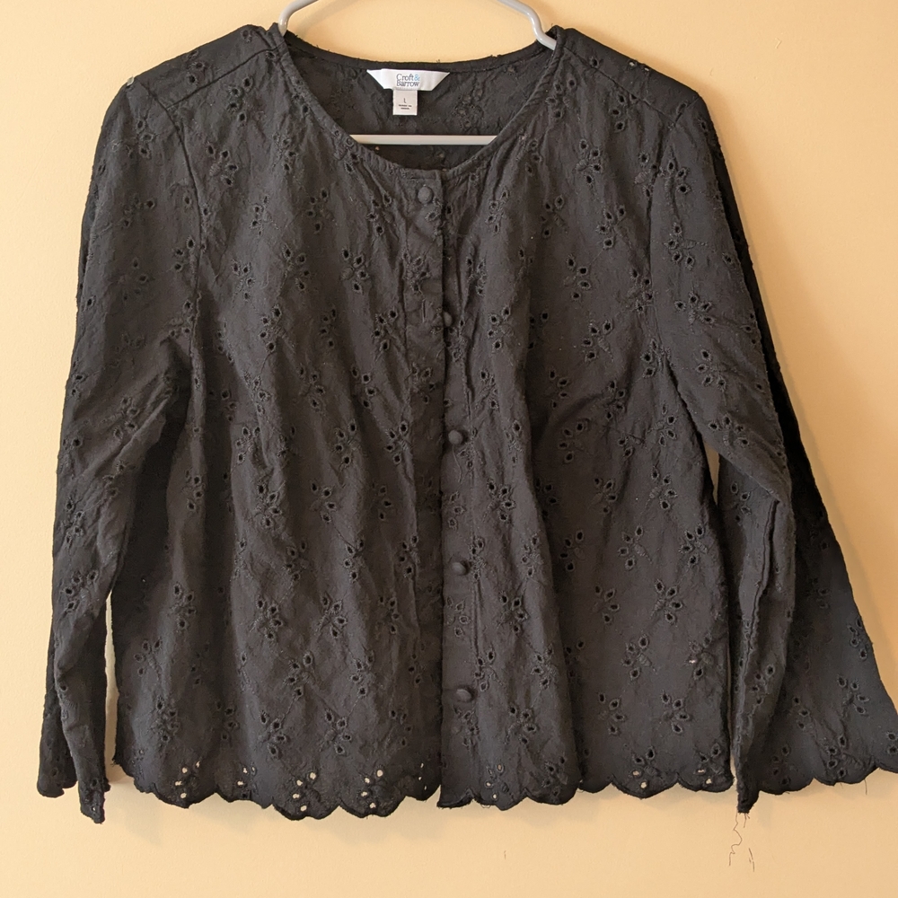 Black Eyelet Button-Up Top